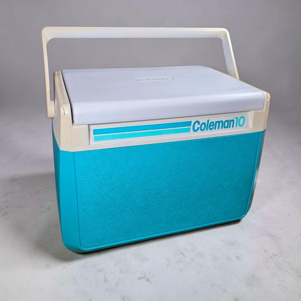 Vintage Coleman 10 Personal Cooler Model 5210 Teal 10Qt Flip Lid USA Blue Camp